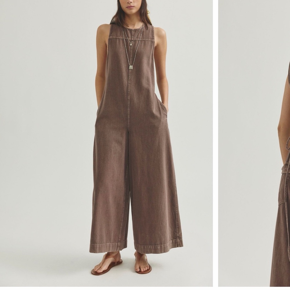 Free People Wide Leg Sleeveless Jumpsuit in Brown